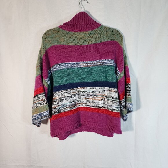Knox Rose color block striped sweater turtleneck boho oversized womens XL - Picture 2 of 5